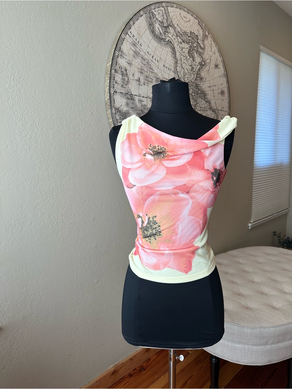 Pink Floral Cowl Neck Tank Top